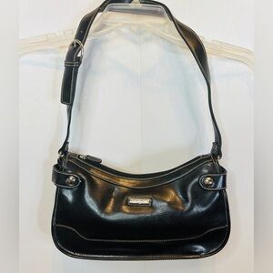 Duck Head Black Faux Leather Hobo Shoulder Bag With Silver Tone Hardware